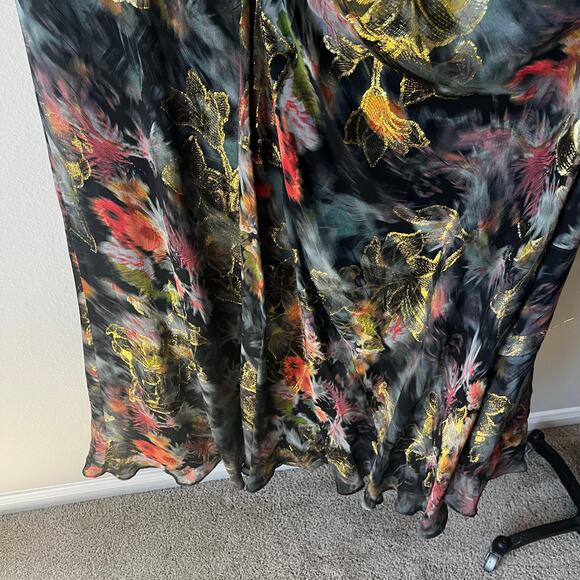 Nicole Miller Collection Silk Formal Floral Gold Metallic Maxi Dress - Picture 9 of 12